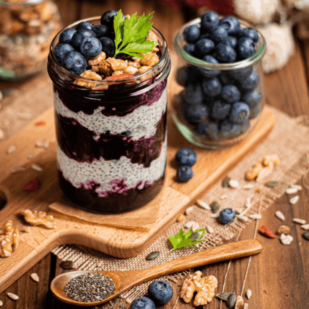Blauwe bessen en chiazaad een lekkere en gezonde toevoeging aan je gerecht