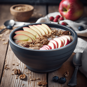 Appel kaneel smoothie bowl in een kom, perfect als voedzaam ontbijt of snack.