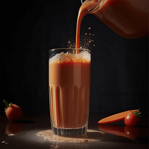 Gladde wortel banaan smoothie in een glas, gemaakt met amandelmelk, honing en een vleugje kaneel, geserveerd als gezond ontbijt of tussendoortje.