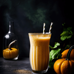 Koolhydraatarme pompoen smoothie met speculaaskruiden. Romige herfst smoothie passend binnen een gezond dieet.