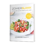 kookboek "Zomerslank" van Gezonderecepten.nl met een kleurrijke salade van blokjes watermeloen, rode ui, komkommer, cashewnoten, verse groenten en limoenschijfjes, met recepten geschikt voor Keto, Paleo en Low Carb diëten.