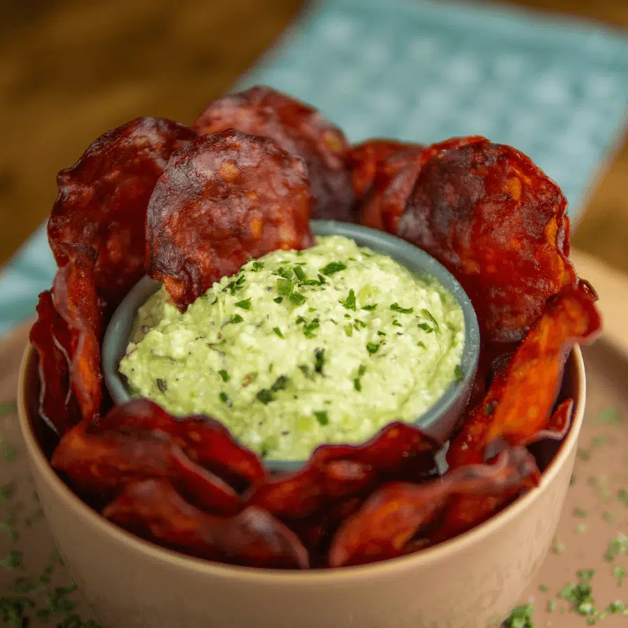 Keto Chorizo Chips met dip