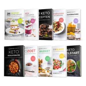 Alle kookboeken van Gezonderecepten.nl, waaronder de 28 Dagen Buikvet Challenge, 28 Dagen Keto Challenge, 101 Keto Kookboek, Koolhydraatarm Dieet Kookboek, 101 Koolhydraatarm Kookboek, Keto Koolhydraten Kookboek, Keto Zoet Kookboek, Keto Budget Kookboek en Snelstart Gids – met gezonde keto- en koolhydraatarme recepten voor gewichtsverlies en gezond diëten.