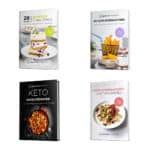 Collage van vier “Gezonderecepten.nl” boeken gericht op koolhydraatarme en ketogene diëten, waaronder 28 Dagen Buikvet Challenge, 101 Koolhydraatarm, Keto Koolhydraten en Koolhydraatarm Dieet Kookboek, met recepten voor gewichtsverlies en gezond dieet.