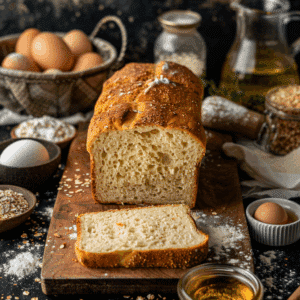 Traditioneel gerezen Keto gistbrood met luchtige structuur en ambachtelijke look.