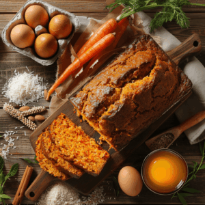 goudbruin paleo wortelbrood met geraspte wortel en warme kaneelkleur