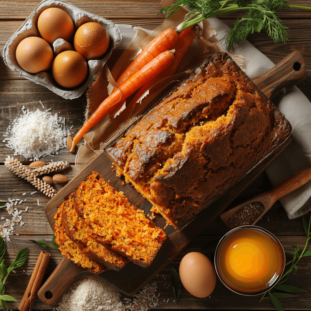 goudbruin paleo wortelbrood met geraspte wortel en warme kaneelkleur