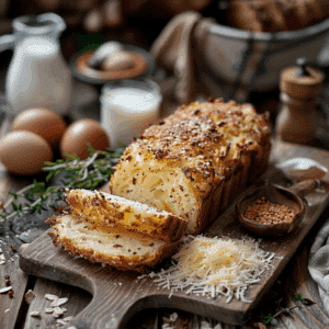 hartig Keto knoflook parmezaan brood met gesmolten kaas en geurige knoflook.