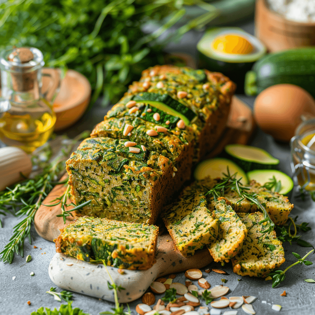 luchtig paleo brood met courgette en kruiden met zachte groene tinten