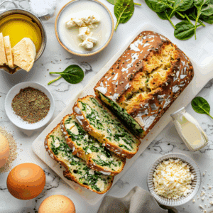 Hartig Keto spinazie en feta brood met verse spinazie en romige feta.