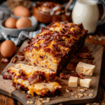 smeuïg kaasbrood met knapperige spekjes en goudbruine korst