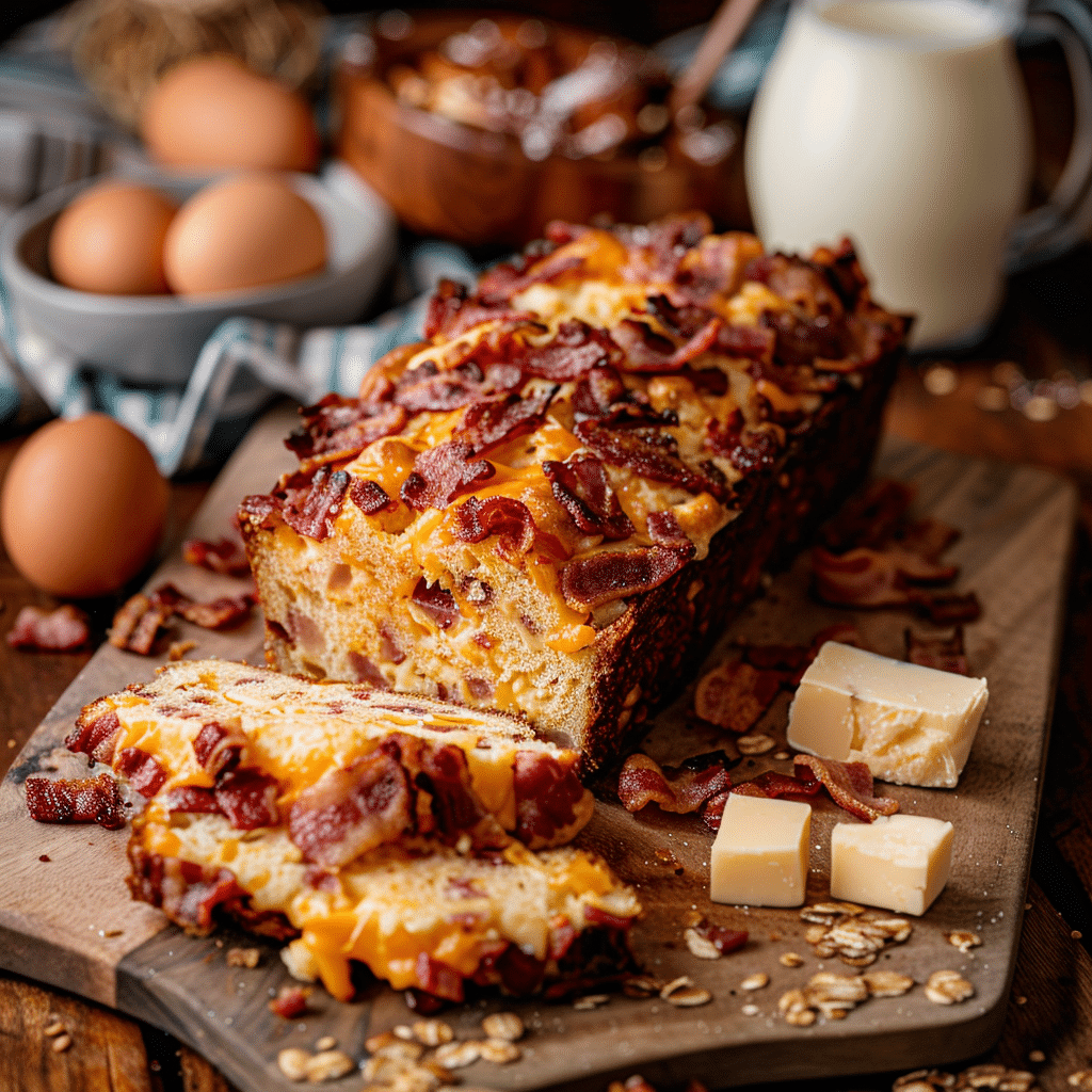 smeuïg kaasbrood met knapperige spekjes en goudbruine korst