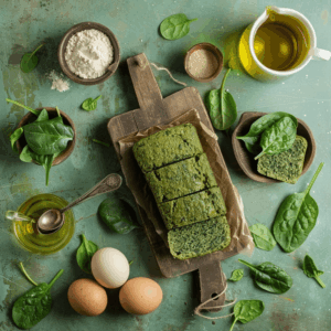 Groen paleo brood met spinazie zachte kruim en frisse kleur.
