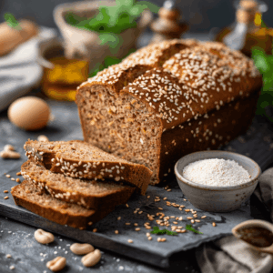 Goudbruin Keto sesamzaad brood met een zachte binnenkant