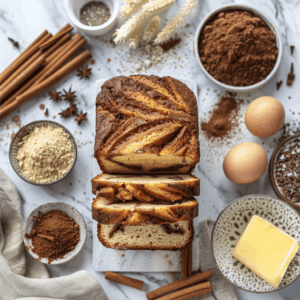 Aromatisch brood met kaneel en vanille, gesneden op houten plank.