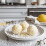 Citroen kokos bliss balls gemaakt met dadels, geraspte kokos, amandelmeel en verse citroen. Paleo en vegan snackballetjes die zacht, fris en energierijk zijn. Perfect gezonde tussendoortjes zonder geraffineerde suiker