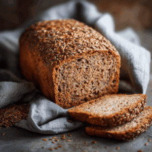stevig, nootachtig low-carb brood met goudbruine korst en zachte binnenkant