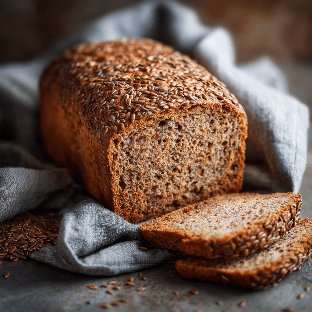 stevig, nootachtig low-carb brood met goudbruine korst en zachte binnenkant