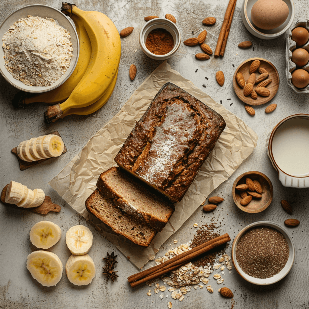 moist paleo bananenbrood met kaneel, goudbruin en licht zoete geur