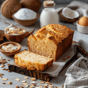 luchtig licht brood gemaakt met kokosmeel, neutrale goudbruine korst