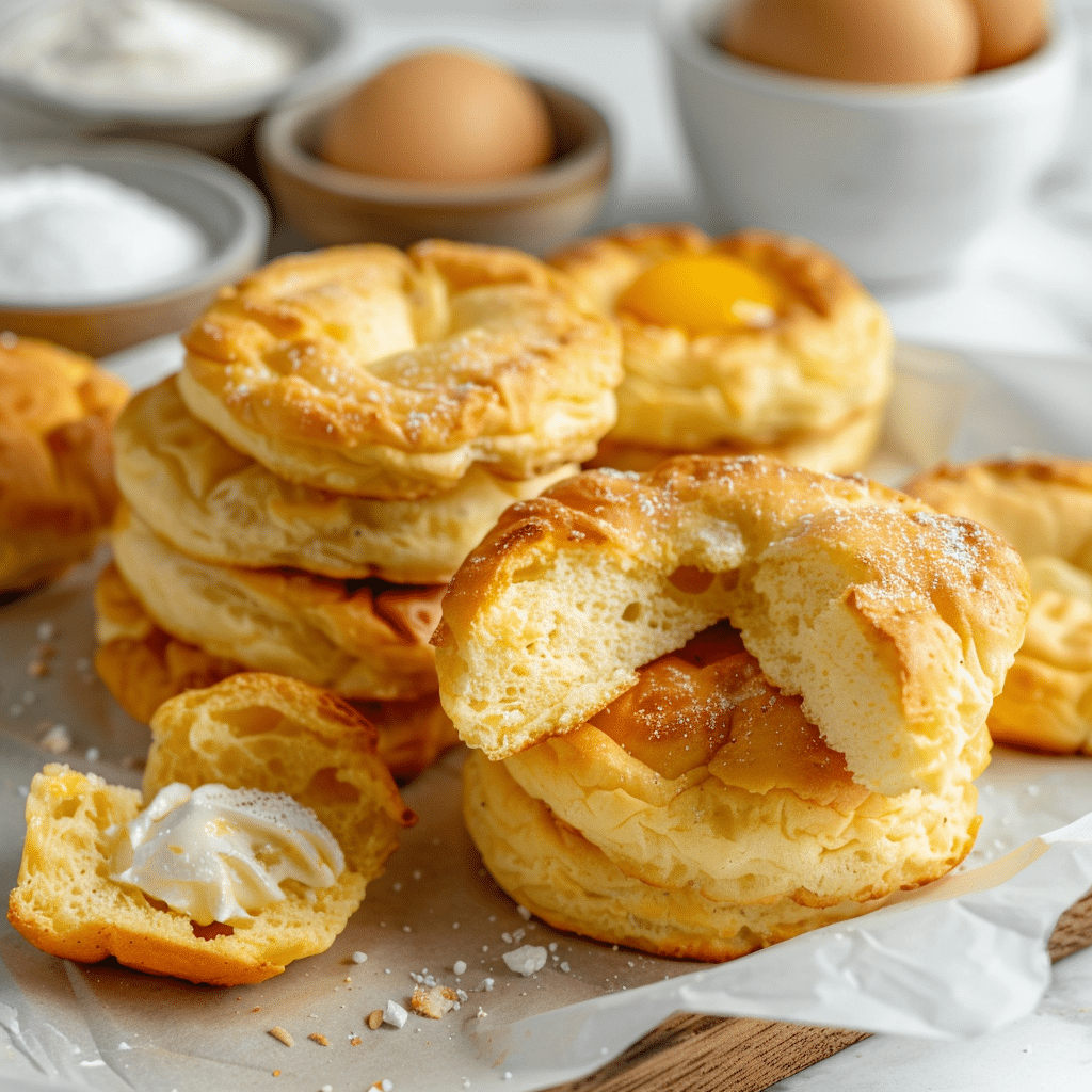 luchtige, goudbruine wolkbroodjes op bakplaat, perfect als lichte snack