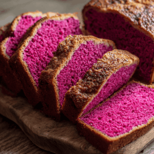 Koolhydraatarm prachtig roze bietjesbrood met een zachte binnenkant, ideaal voor een voedzame lunch.