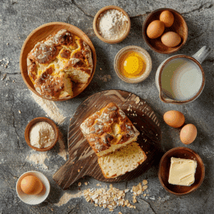 Snel bereid Keto Mug brood, vers gebakken en klaar om te snijden.