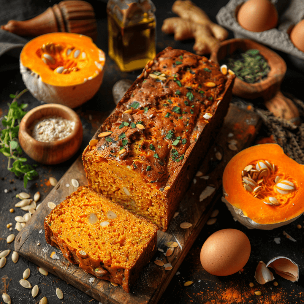 licht oranje paleo pompoenbrood met kruidige geur en zachte binnenkant