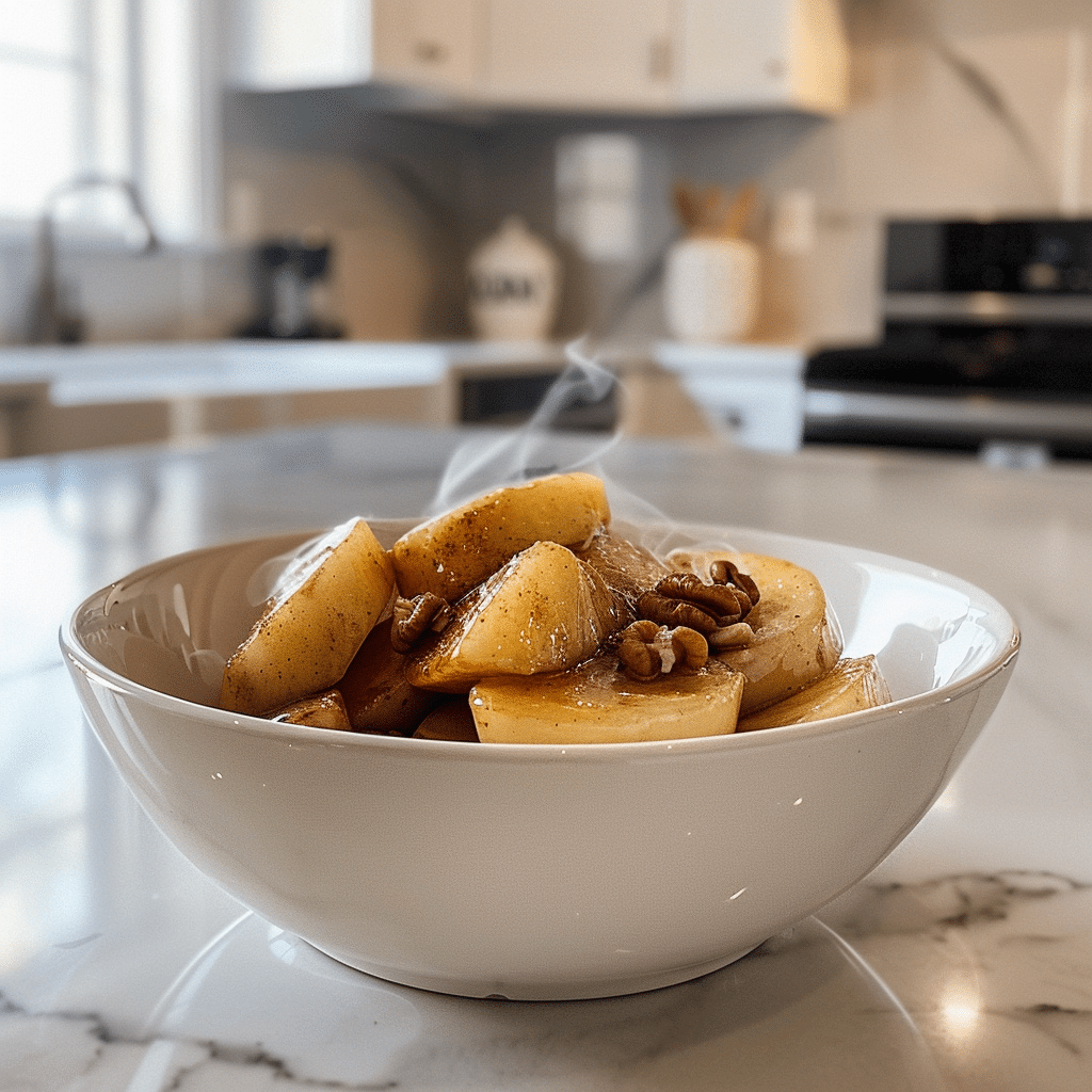 Warme gebakken kaneelappels met pecannoten, zacht gekaramelliseerd en licht gekruid, een gezond paleo dessert zonder suiker dat perfect is als natuurlijke, verwarmende snack.