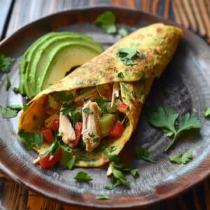 Gezonde Paleo cassave ontbijtwrap gevuld met kip en groenten, eiwitrijk en voedzaam ontbijt of lunch, ideaal voor een gezonde start van de dag in Nederland.
