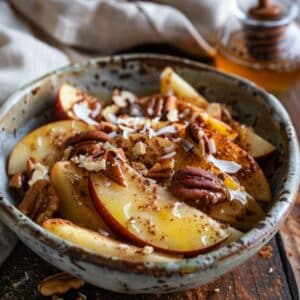 Gezonde Paleo gebakken kaneelappels met noten, warm, glutenvrij dessert of ontbijt, perfect voor de herfst in Nederland.