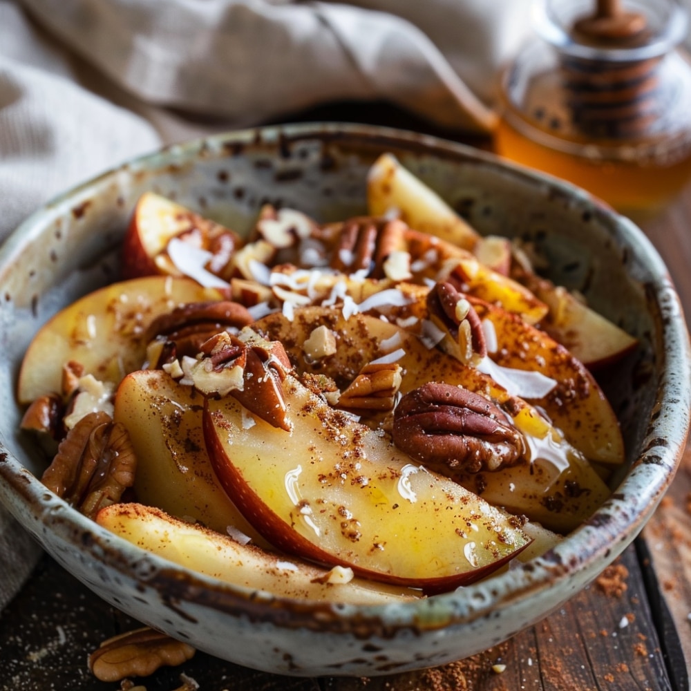 Gezonde Paleo gebakken kaneelappels met noten, warm, glutenvrij dessert of ontbijt, perfect voor de herfst in Nederland.