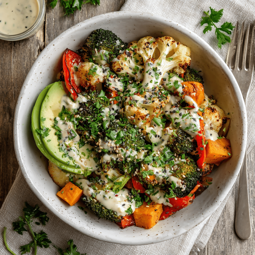 Paleo Geroosterde Groentebowl met Tahini Dressing