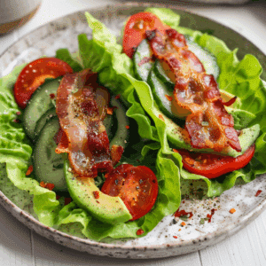 Paleo sla-wraps met krokante bacon, avocado en cherrytomaten, geserveerd als gezonde lunch in een Nederlandse keuken