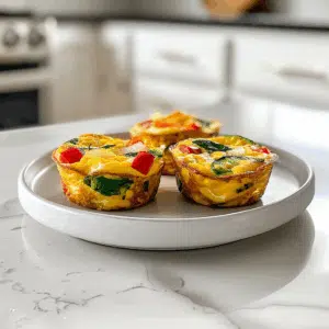 Paleo Mini Ei Muffins met Groenten, gevuld met spinazie, paprika en courgette. Deze kleurrijke en voedzame muffins zijn perfect voor een gezond ontbijt of snack.