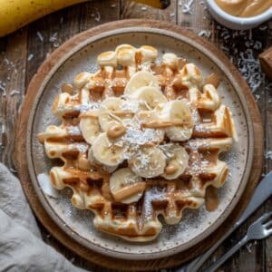 Gezonde Paleo wafels met banaan en ei, glutenvrije en suikervrije wafels, perfect als voedzaam ontbijt.