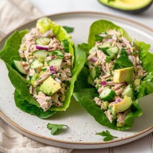 Lichte en voedzame Paleo tonijnsalade wraps met verse groenten en avocado. Snel te maken, eiwitrijk en perfect als gezonde lunch of snack.