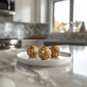 Paleo appel kaneel energieballetjes gemaakt van dadels, cashewnoten, gedroogde appel en kaneel, perfect gevormd tot zachte, stevige snackballetjes.