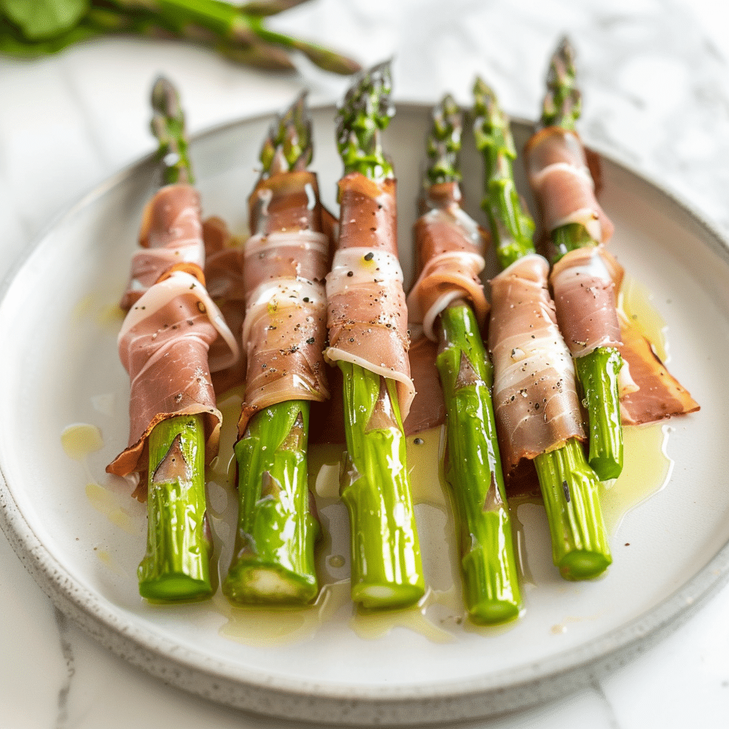 Paleo prosciutto omwikkelde asperges 