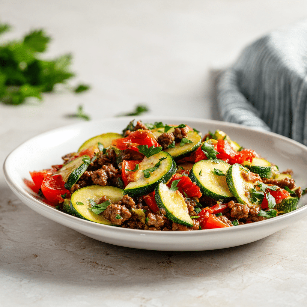 Paleo gehakt van lam met courgette en tomaat