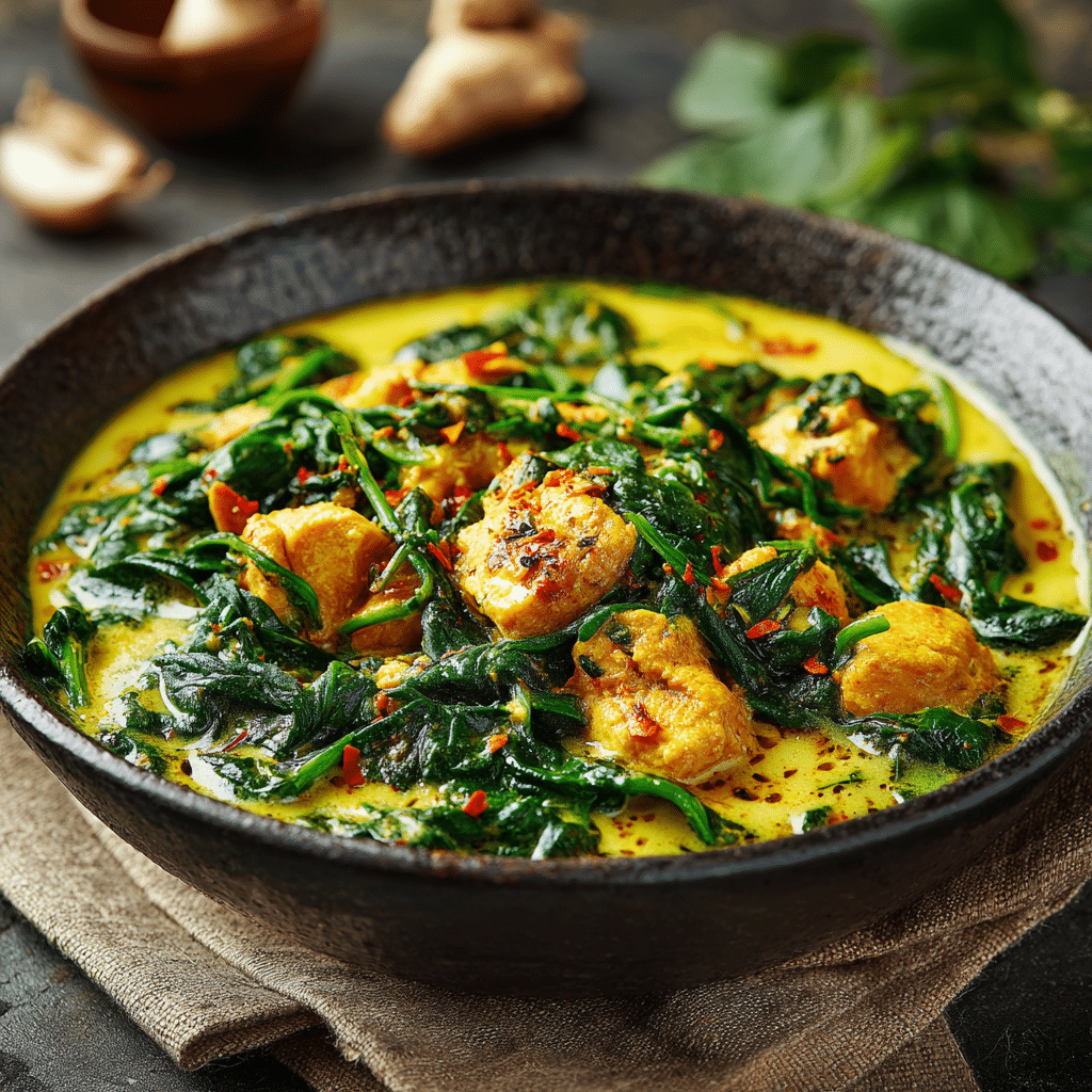 Paleo kokos-kipkerrie met spinazie