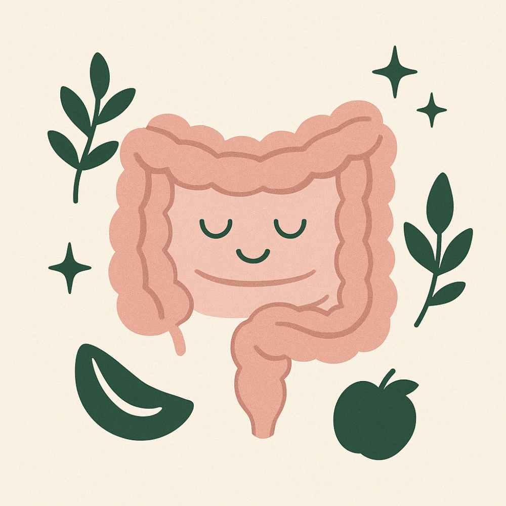 Rustige darmflora illustratie met ontspannen darmen en natuurlijke elementen