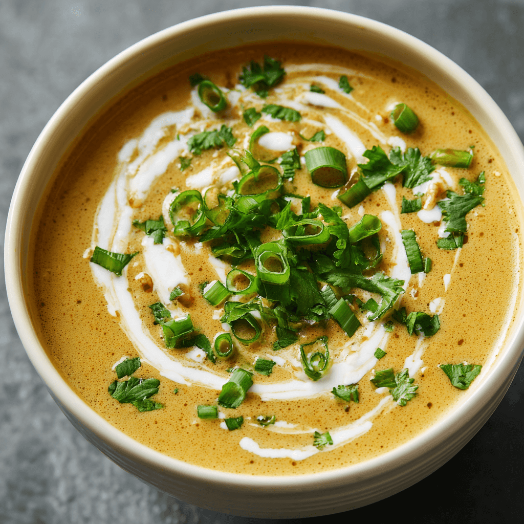 Keto romige kokos-curry soep met bloemkool, courgette en spinazie, gegarneerd met verse koriander, kokosroom en bosuitjes – voedzaam, laag in koolhydraten en perfect voor een snelle, gezonde maaltijd of keto-dieet