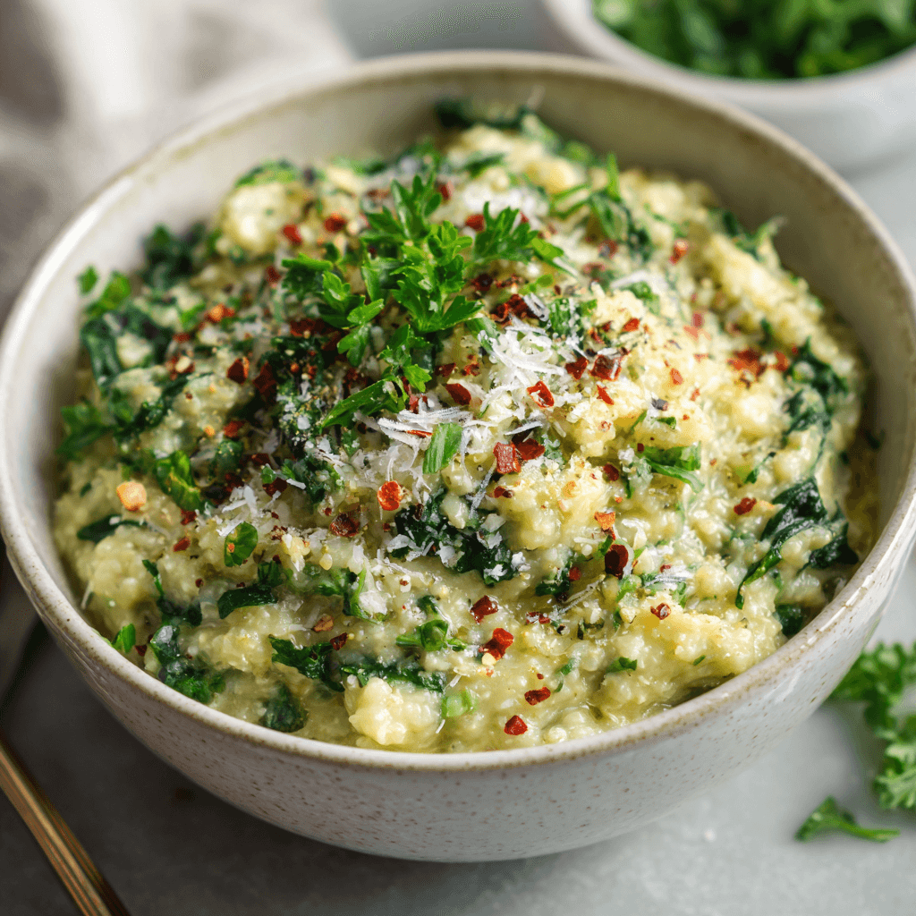 Keto Vegan Bloemkool Spinazie Risotto