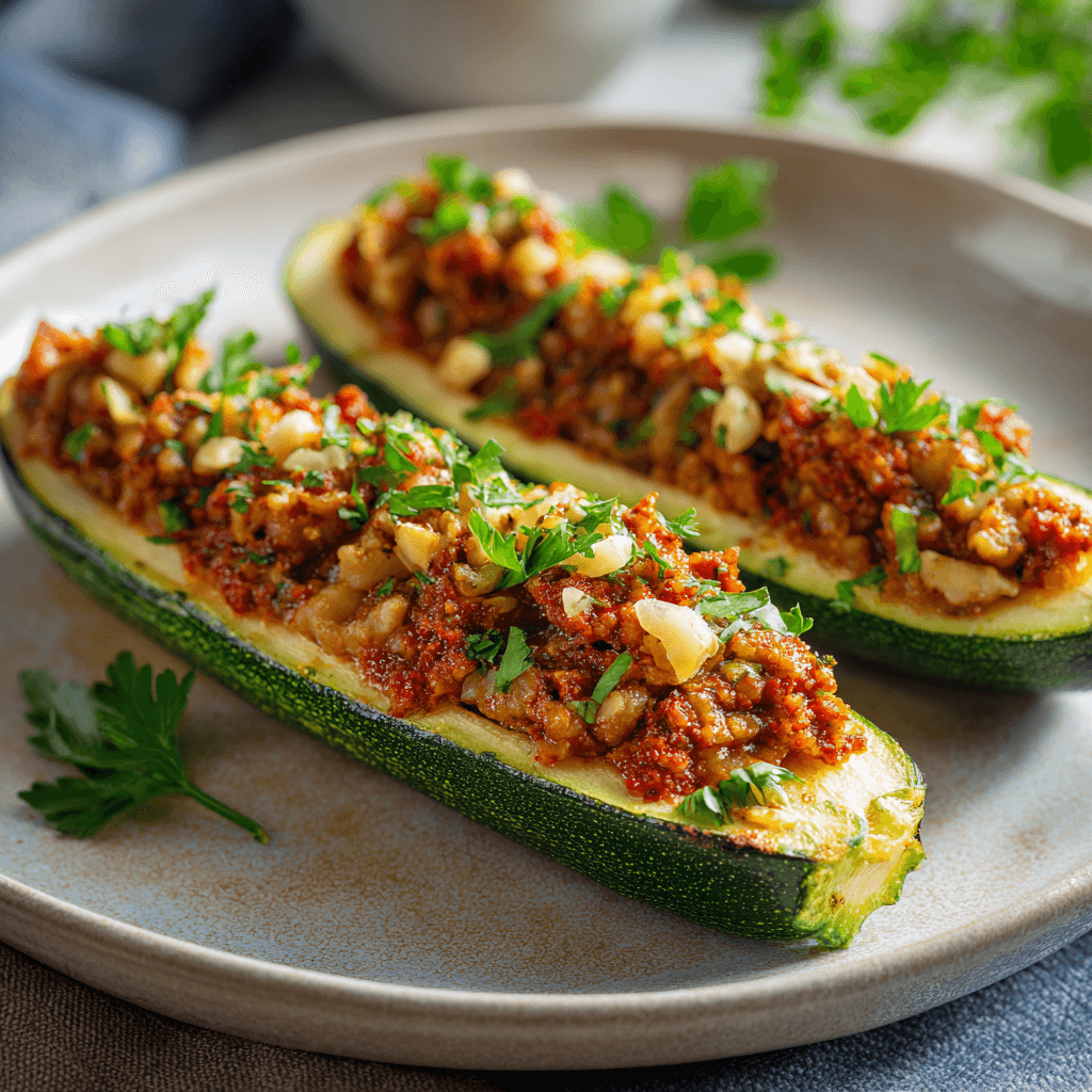 Keto Vegan Courgettebootjes Gevuld met Walnoten