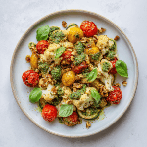 Een klein, goudbruin keto amandelbrood in een mini-broodvorm, bestrooid met rozemarijn, sesamzaadjes en pompoenpitten, geserveerd op een houten plank.