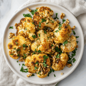 toont het een bord met de keto bloemkoolbites, close-up van de textuur, of een styled food shot met toppings en decoratie? Dat bepaalt hoe ik het optimaal formuleer.