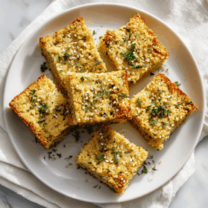 Keto amandel dille blokjes op een bord, goudbruine knapperige gezonde hartige snacks gemaakt van amandelmeel, kokosmeel, knoflook, voedingsgist en dille, geserveerd met optionele sesamzaad en verse peterselie, ideaal voor low-carb en keto diëten.