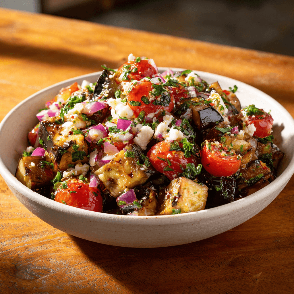 Geroosterde Aubergine- en Tomatensalade