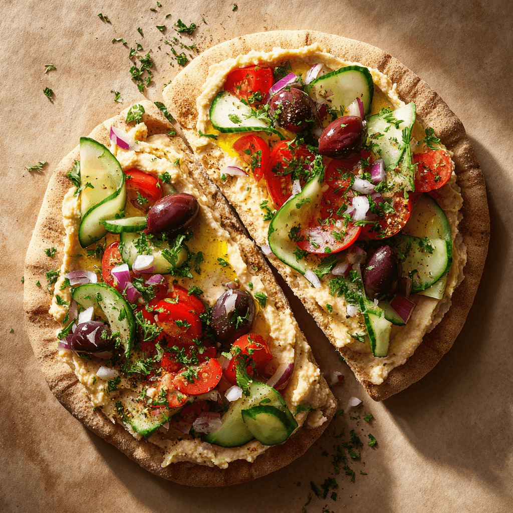 Pitabroodjes met hummus en groenten